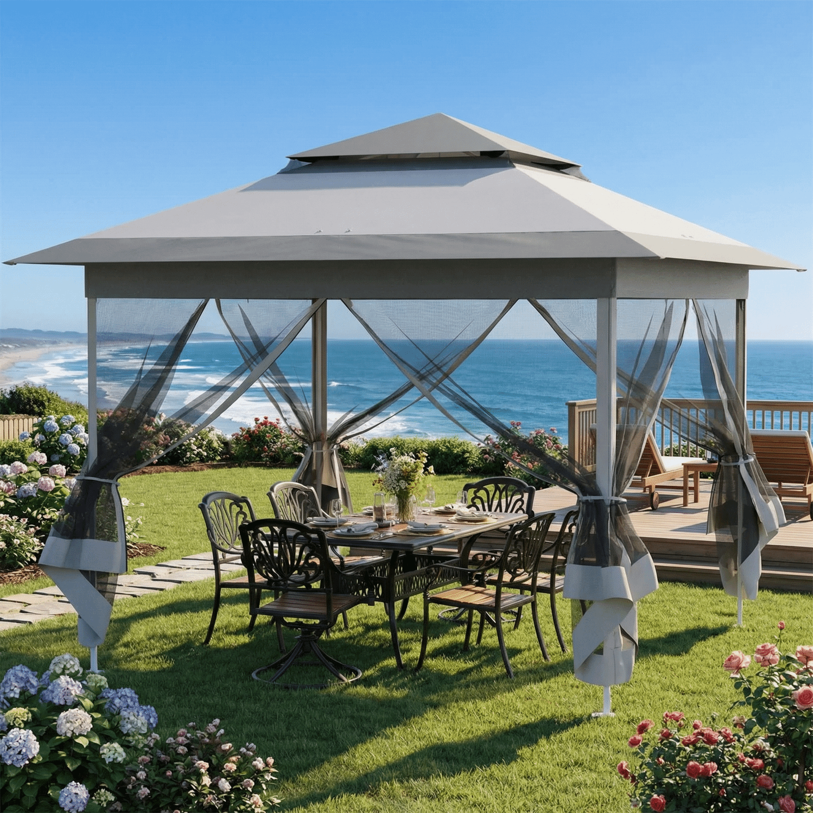 TLSUNNY 13' X 13' Pop Up Gazebo, Outdoor Canopy Tent with Mesh Netting