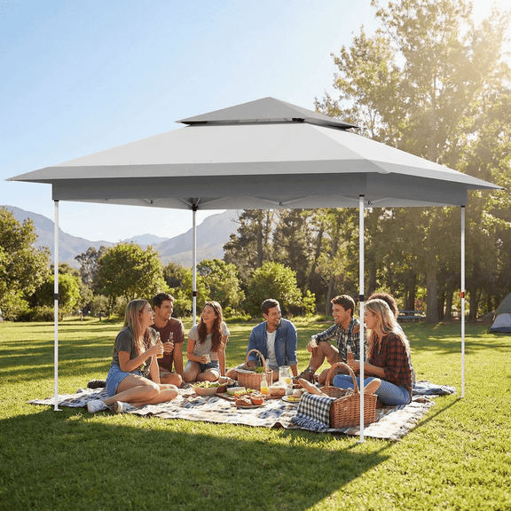 TLSUNNY 13'X13' Pop Up Canopy, Beach Tent with One Push Setup, Outdoor Sun Shade, Portable Canopy Gazebo with Wheeled Carry Bag, for Events, Party, Camping,