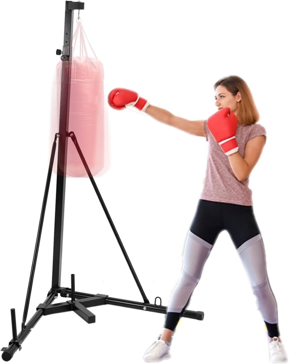 TLSUNNY 150 LBS Height Adjustable Punching Bag Stand W/Weighted Base, Heavy Duty Bag Stand, Steel Sandbag Rack Boxing Bag Stand, Free Standing for Home Gym Fitness, Stand Only