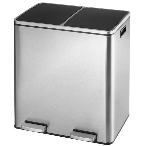 TLSUNNY 16 Gallon Dual Garbage and Recycling Can, Stainless Steel Step Trash Can with 2 Inner Buckets