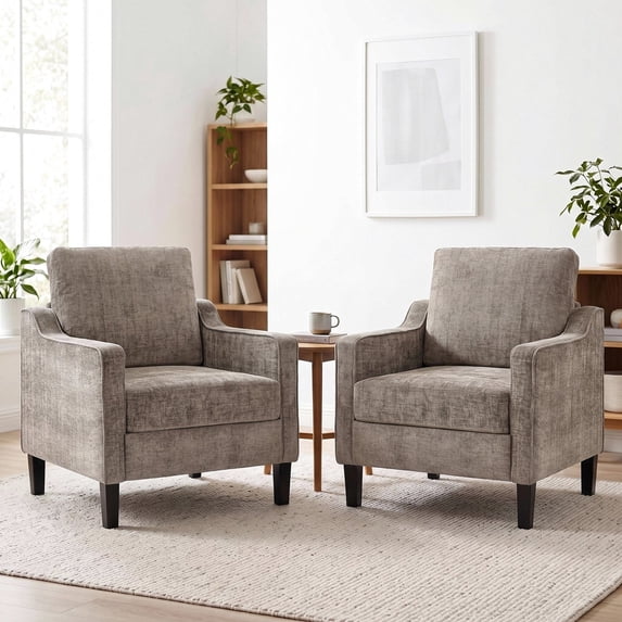 TLSUNNY 2 Pack Mid-Century Accent Chairs, Modern Upholstered Chenille Armchair, Single Sofa for Bedroom/Office/Apartment