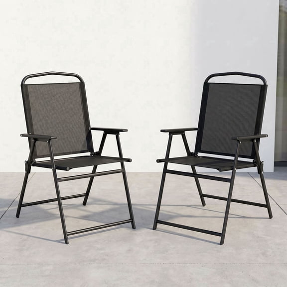 TLSUNNY 2 Pack Patio Folding Chairs Set, Outdoor Portable Dining Chairs W/ Steel Frame, Armrests, for Yard, Camping