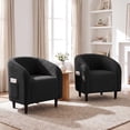 thumbnail image 1 of TLSUNNY 2 Set of Black Accent Barrel Chair, Upholstered Club Chair, Teddy Fabric Upholstered Armchair with Side Pocket, for Living Room/Bedroom, 1 of 8
