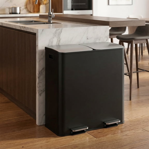 TLSUNNY 2 x 10.6 Gal Stainless Steel Double Trash Can with Odor-Control Box, Large Step-on Dual Garbage and Recycle Bin Combo, PP Inner Buckets, for Home
