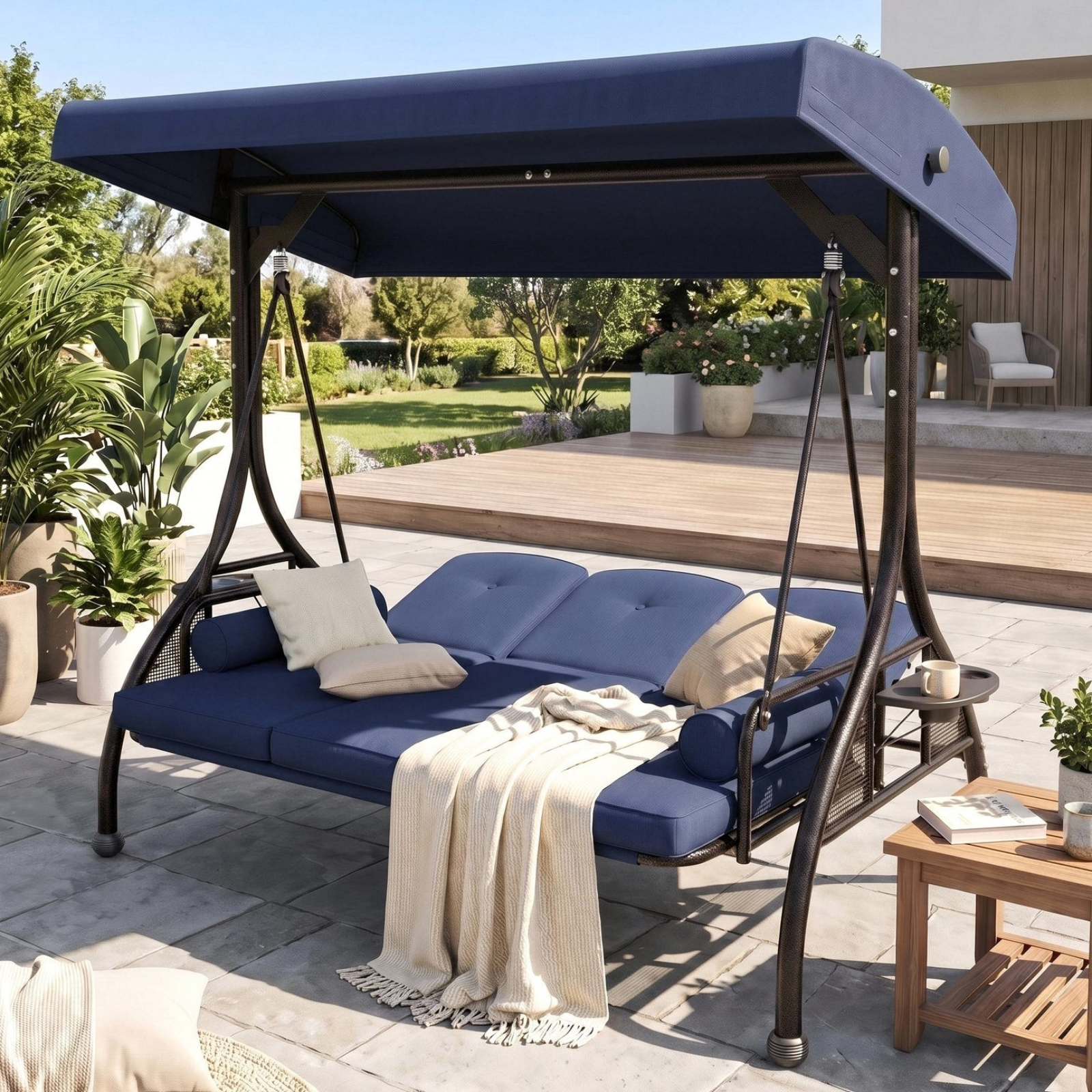 TLSUNNY 3 Seat Patio Swing W 45 Tilt Adjustable Canopy Convertible Glider Bed Stand Removable Cushions Backyard Porch Poolside 750LBS Capacity: Worth Buying?