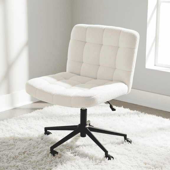 TLSUNNY 360° Swivel Height Adjustable Armless Chair, w/ Wheels and Comfy Wide Cushion, Criss Cross Office Chair, for Home/Bedroom