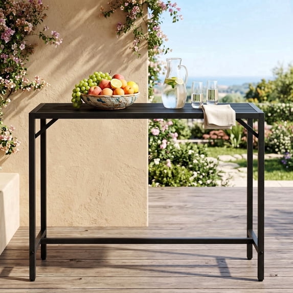 TLSUNNY 47'' Bar Table, Narrow Long Kitchen Dining Table, Sturdy Metal Frame, Outdoor Patio Counter Height Table, Rectangular