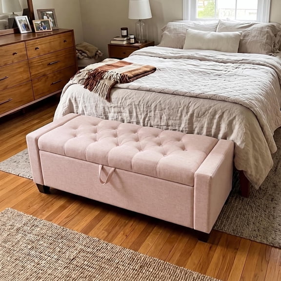 TLSUNNY 48.4“ End‑of‑Bed Storage Ottoman, Tufted Storage Chest Bench, for Living Room Bedroom Foot Rest