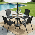 thumbnail image 1 of TLSUNNY 5 Pcs Outdoor Patio Dining Set, Outdoor Furniture Set, Square Glass Table with Umbrella Hole for Garden, Backyard and Poolside, Lawn, 1 of 12