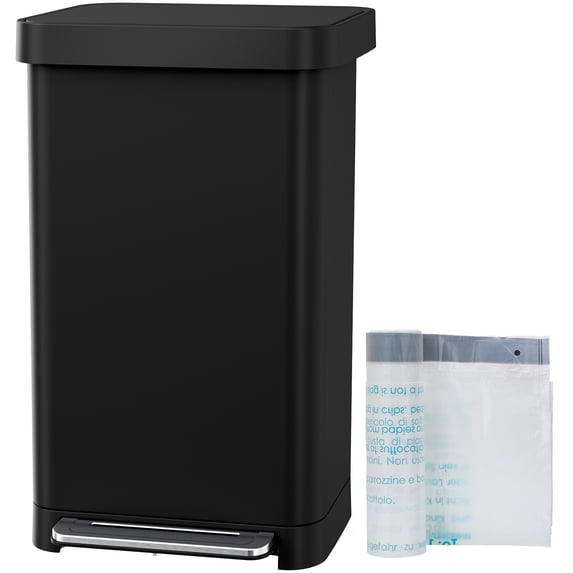 TLSUNNY 50 L/13.2 Gal Step Trash Can with 15 Trash Bags, Built-in Deodorizer, Soft-Close Lid & Bag Storage, No Inner Bucket, for Kitchen/Home