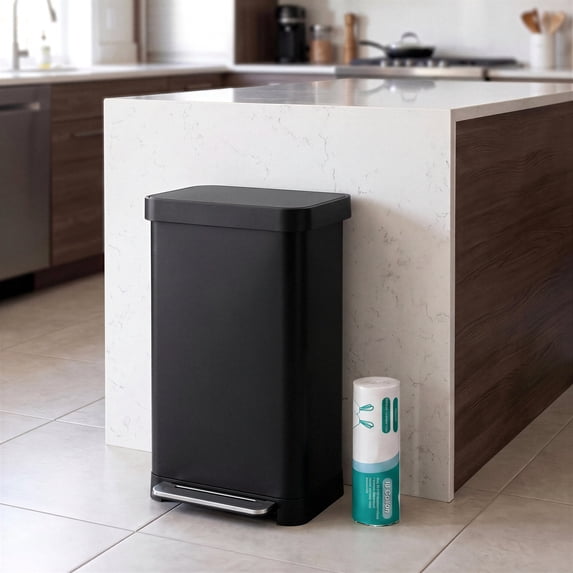 TLSUNNY 50 L/13.2 Gal Step Trash Can with 15 Trash Bags, Built-in Deodorizer, Soft-Close Lid & Bag Storage, No Inner Bucket, for Kitchen/Home
