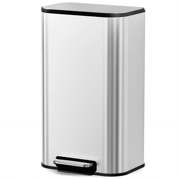 TLSUNNY 50L Step-On Square Trash Can, 13.2 Gal Fingerprint-Proof Stainless Steel Garbage Bin with Soft Lid & Handle for Kitchen/Bathroom