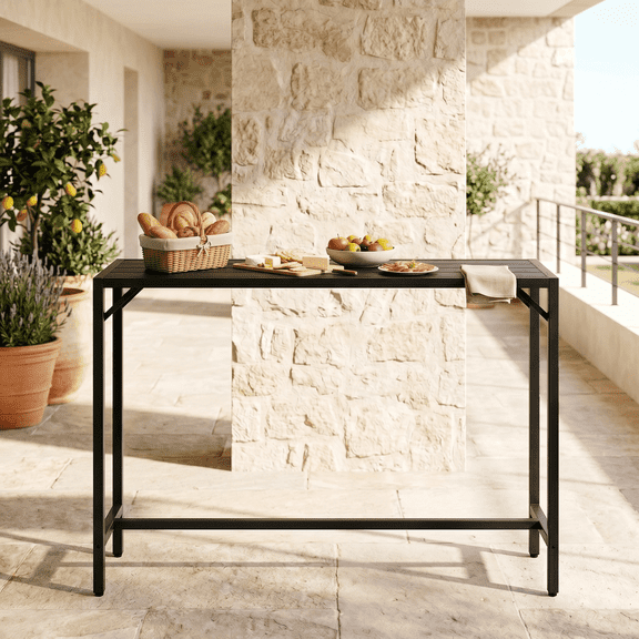 TLSUNNY 55" Bar Table, Pub Table with Adjustable Feet Floor Protector, Narrow Rectangular Kitchen Counter Bar Table, Sofa High Top Tables