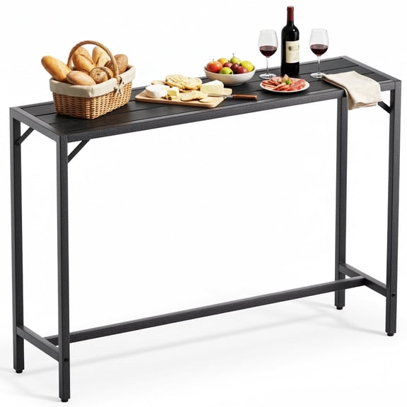 TLSUNNY 55" Bar Table, Pub Table with Adjustable Feet Floor Protector, Narrow Rectangular Kitchen Counter Bar Table, Sofa High Top Tables