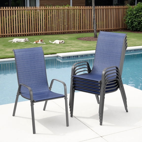 TLSUNNY 6 Pack Outdoor Patio Chairs, Stackable Dining Chairs with Armrests, Wide Seat & Metal Frame, for Garden, Party, Deck, Backyard