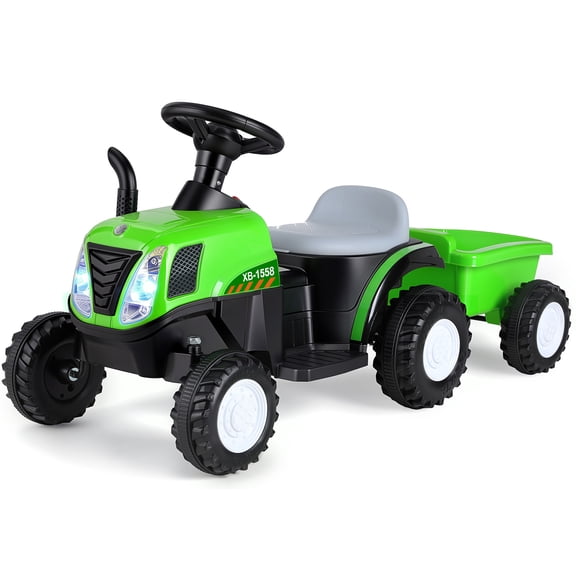 TLSUNNY 6V Kids Ride on Tractor, Battery Powered Vehicle with Detachable Trailer, Music, Headlights & Foot Pedal Control for Toddlers Boys & Girls