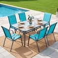 thumbnail image 1 of TLSUNNY Outdoor Dining Set of 7, Patio Furniture Set, Rectangular Glass Table with Umbrella Hole and 6 Stackable Chairs, for Deck, Garden, Party, 1 of 11