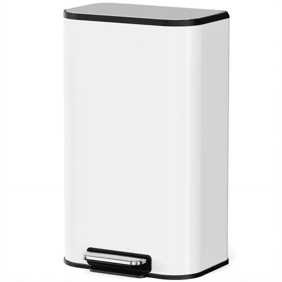 TLSUNNY 8 Gal Kitchen Stainless Steel Trash Can, Square Step Pedal Bin with Soft-Close Lid & Removable Bucket, for Home, Office