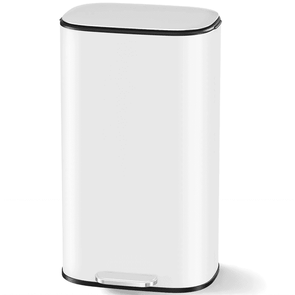 TLSUNNY 8 Gallon Kitchen Stainless Steel Trash Can, Step Pedal Brushed Garbage Bin w/ Removable Inner Bucket & Handle, for Home, Office