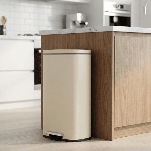 TLSUNNY 8 Gallon Kitchen Trash Can, Stainless Steel Step Garbage Bin with Pedal & Inner Bucket, Soft Close Lid