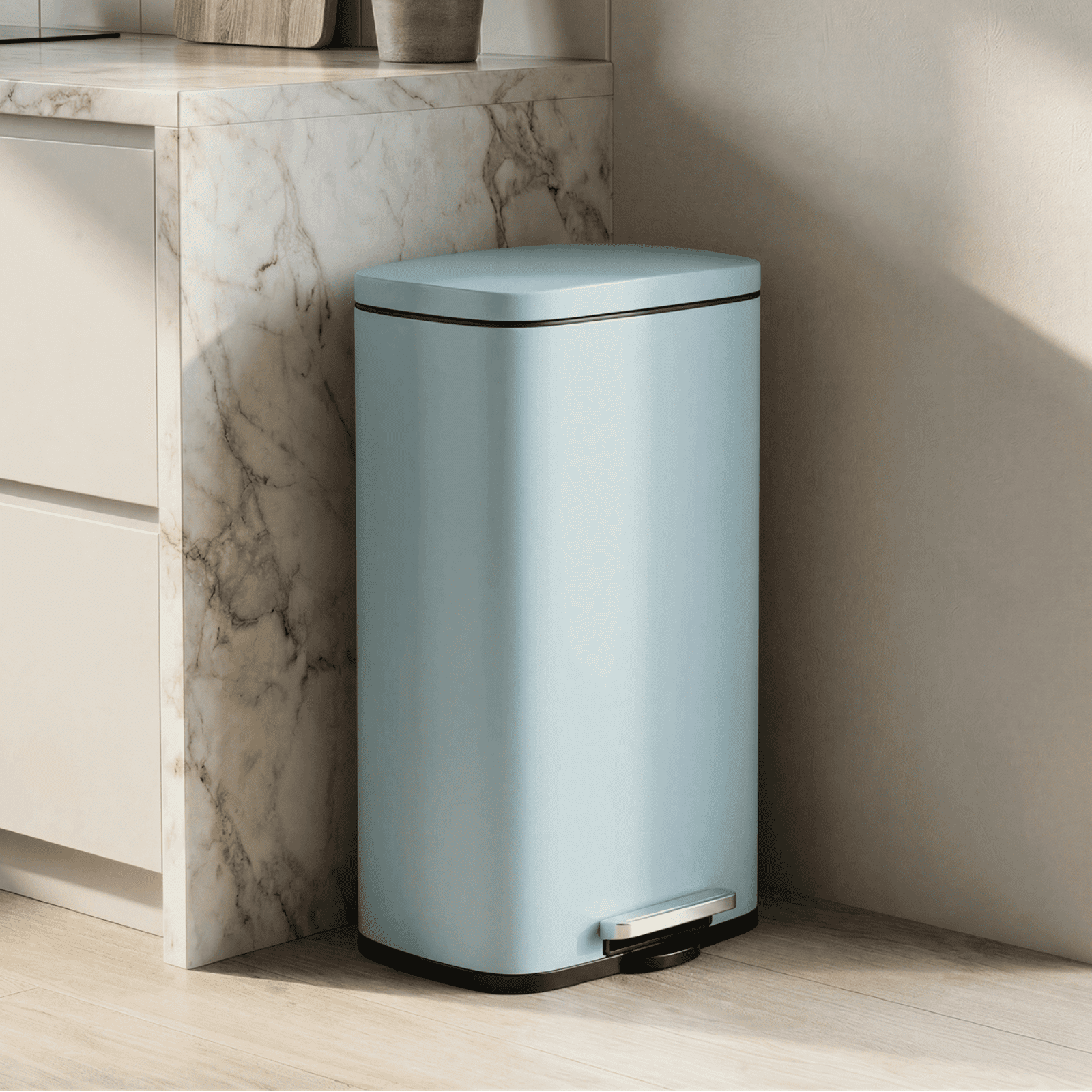 TLSUNNY 8 Gal Stainless Steel Step Trash Can, Kitchen Garbage Bin with Soft-Close Lid, Rectangular