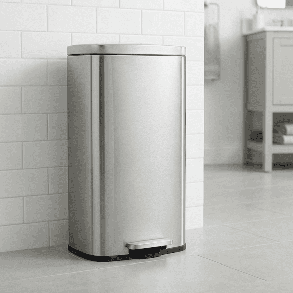 TLSUNNY 8 Gallon Stainless Steel Trash Can with Soft-Close Lid & Step Pedal, Kitchen Garbage Bin, for Home/Office