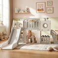 thumbnail image 1 of TLSUNNY Kids Slide and Climber Set, Toddler Slide Play Set w/Basketball Hoop, Telescope & Tunnel, Indoor Outdoor, 1 of 9