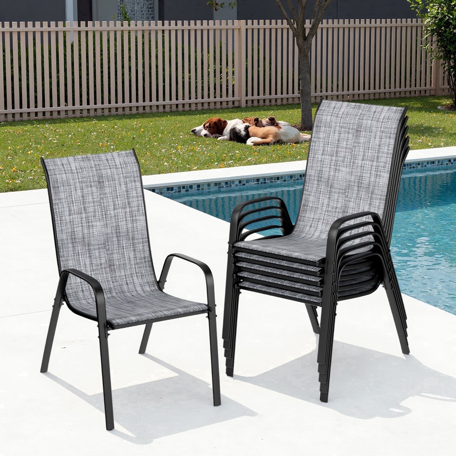 TLSUNNY Outdoor Dining Chairs Set of 6, Stackable Patio Chairs, for Camping/Poolside/Porch/Outdoor Dining Areas