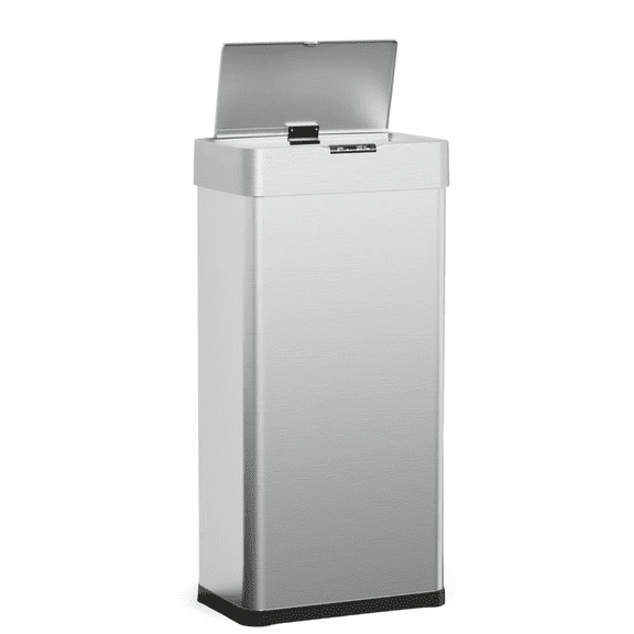 TLSUNNY Automatic Trash Can, 13.2 Gallon Stainless Steel, Motion Sensor Hands Free Soft Close Lid Garbage Bin, Silver