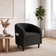 TLSUNNY Accent Barrel Chair, Upholstered Armchair with a Side Pocket, Modern Furry Teddy Fabric Club Chair, for Living Room/Bedroom/Reception Room