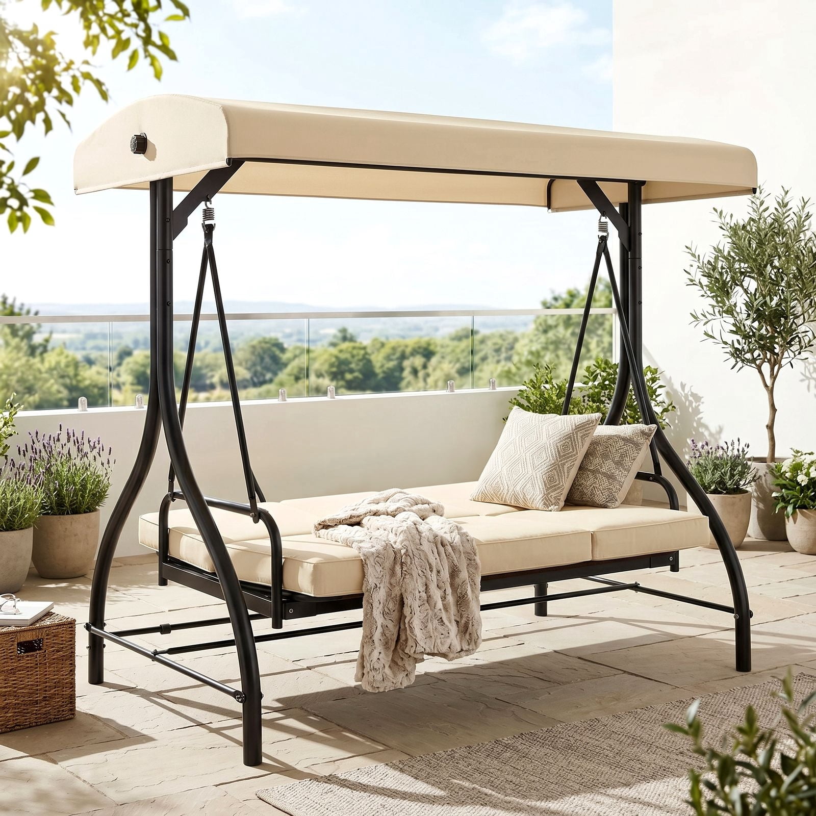 TLSUNNY 3 Seat Patio Swing W 45 Tilt Adjustable Canopy Convertible Glider Bed Stand Removable Cushions Backyard Porch Poolside 750LBS Capacity: Worth Buying?