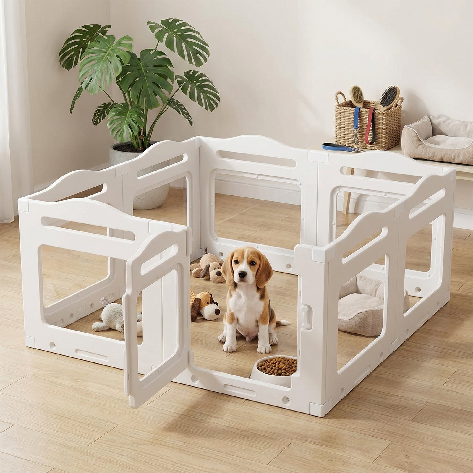 TLSUNNY Clear Acrylic Dog Playpen with Secure Locking Door, 23.6" Puppy Playpen Indoor , Plastic Pet Fence for Medium/Small Dogs (8 Panels)