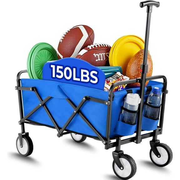 TLSUNNY Collapsible Wagon Cart with Wheels, Foldable Wagon Cart w/ Carry Bag, Lightweight Portable Shopping Cart, for Camping, Grocery, Garden, Sports