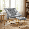 thumbnail image 1 of TLSUNNY Comfy Saucer Chair with Ottoman, Foldable Lounge Chair, Soft Faux Fur Reading Chair for Teens Adults, Moon Chair for Living Room, Bedroom, Dorms, 1 of 10