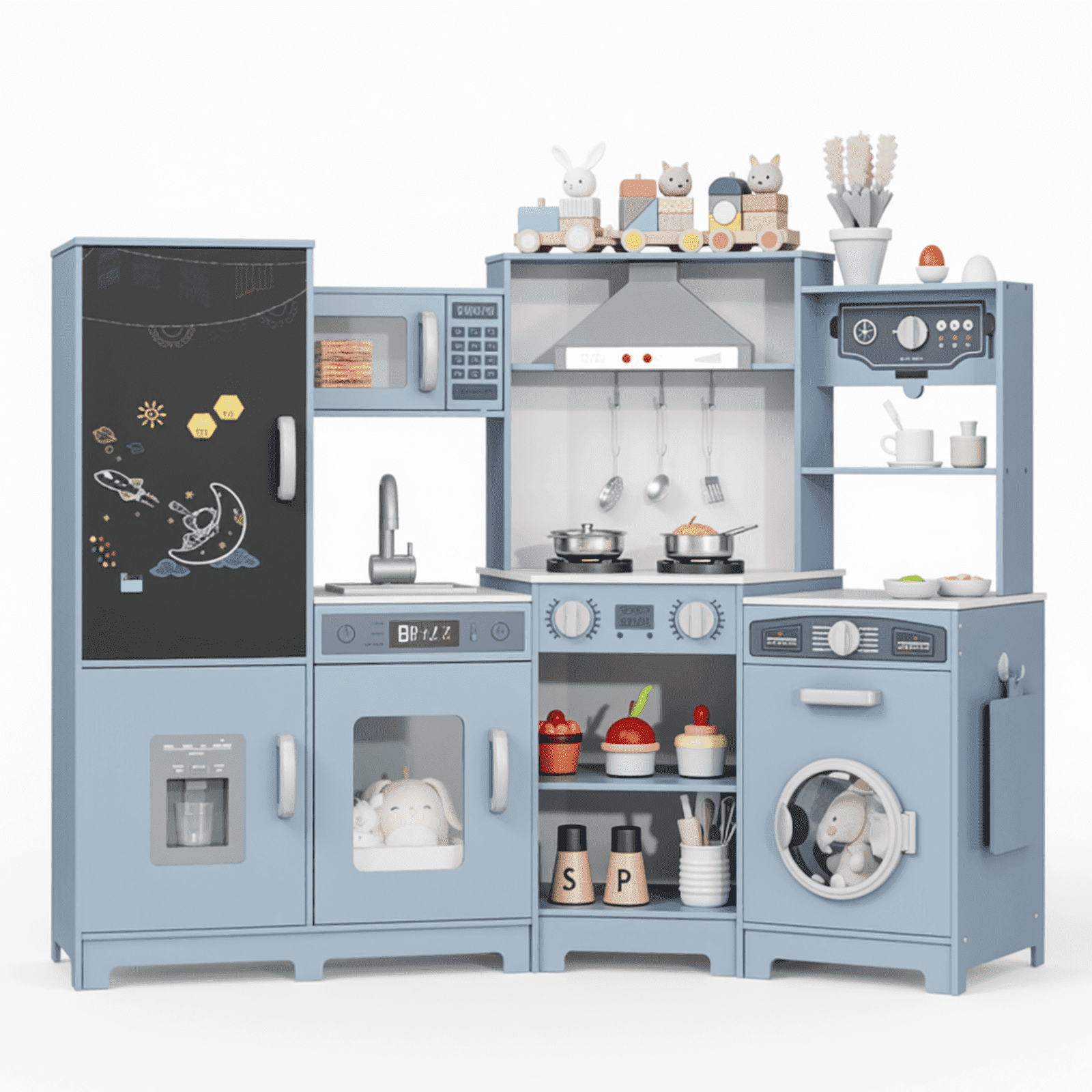 TLSUNNY Kids Corner Play Kitchen Set, w/ Realistic Light and Sound
