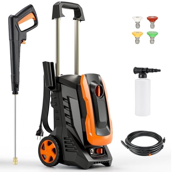 TLSUNNY Electric Pressure Washer Power Cleaning Machine, w/ Telescopic Handle, 4 Nozzles, 2700 PSI, 1.7 GPM, Foam Cannon for Car Garden Patio