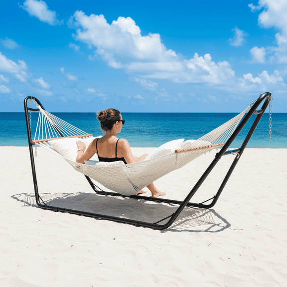 TLSUNNY Hammock Stand, Heavy Duty Double Steel Hammock Stand, 550 LBS Capacity, for Indoor & Outdoor Use