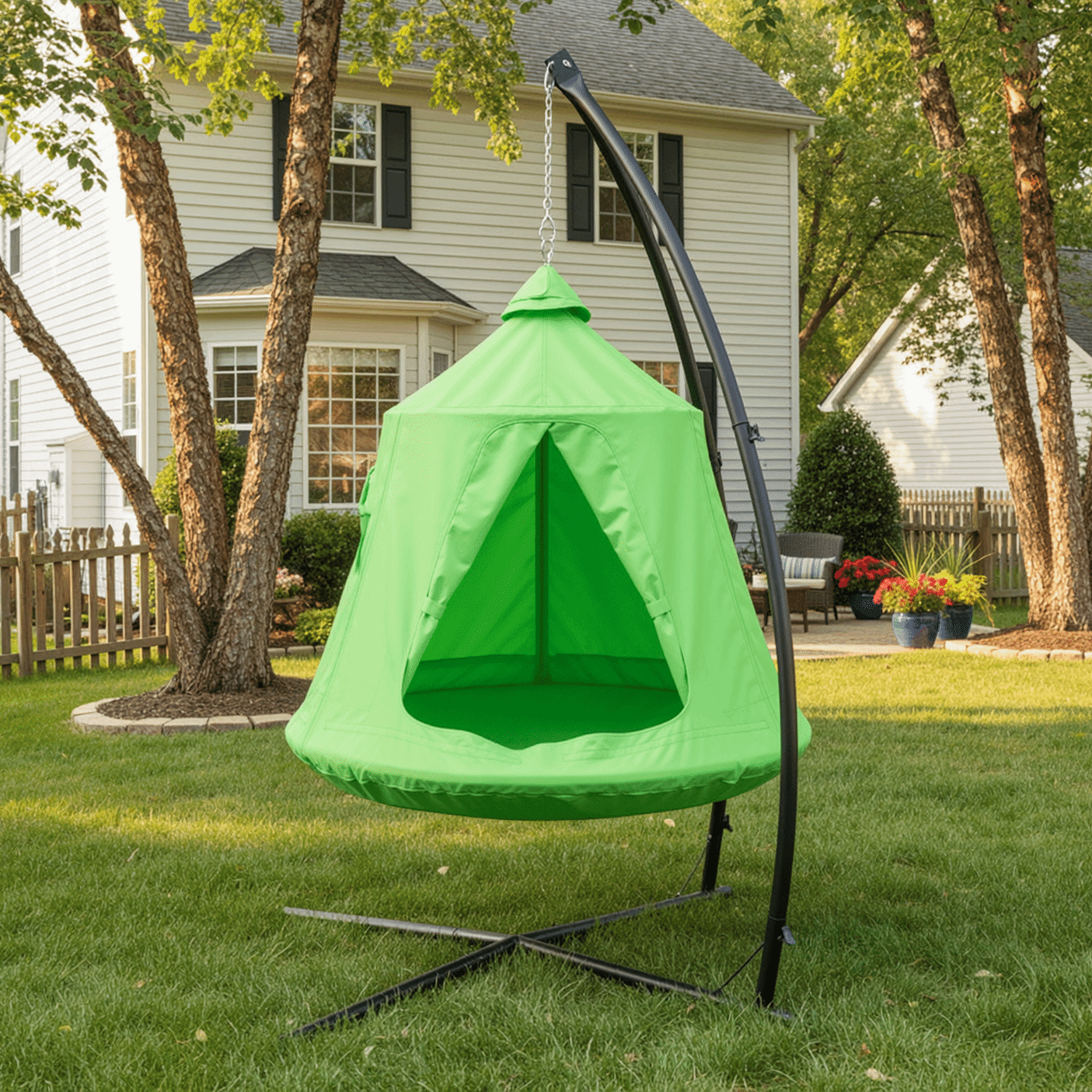 TLSUNNY Hanging Tree Tent Combo with Steel Stand & Adjustable Hammock Chair, for Balcony, Porch