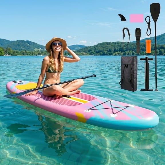TLSUNNY Inflatable Stand Up Paddle Board, 12Ft Surfboard 6'' Thick SUP Paddle Board, with Carrying Bag, Hand Pump, Air Pump