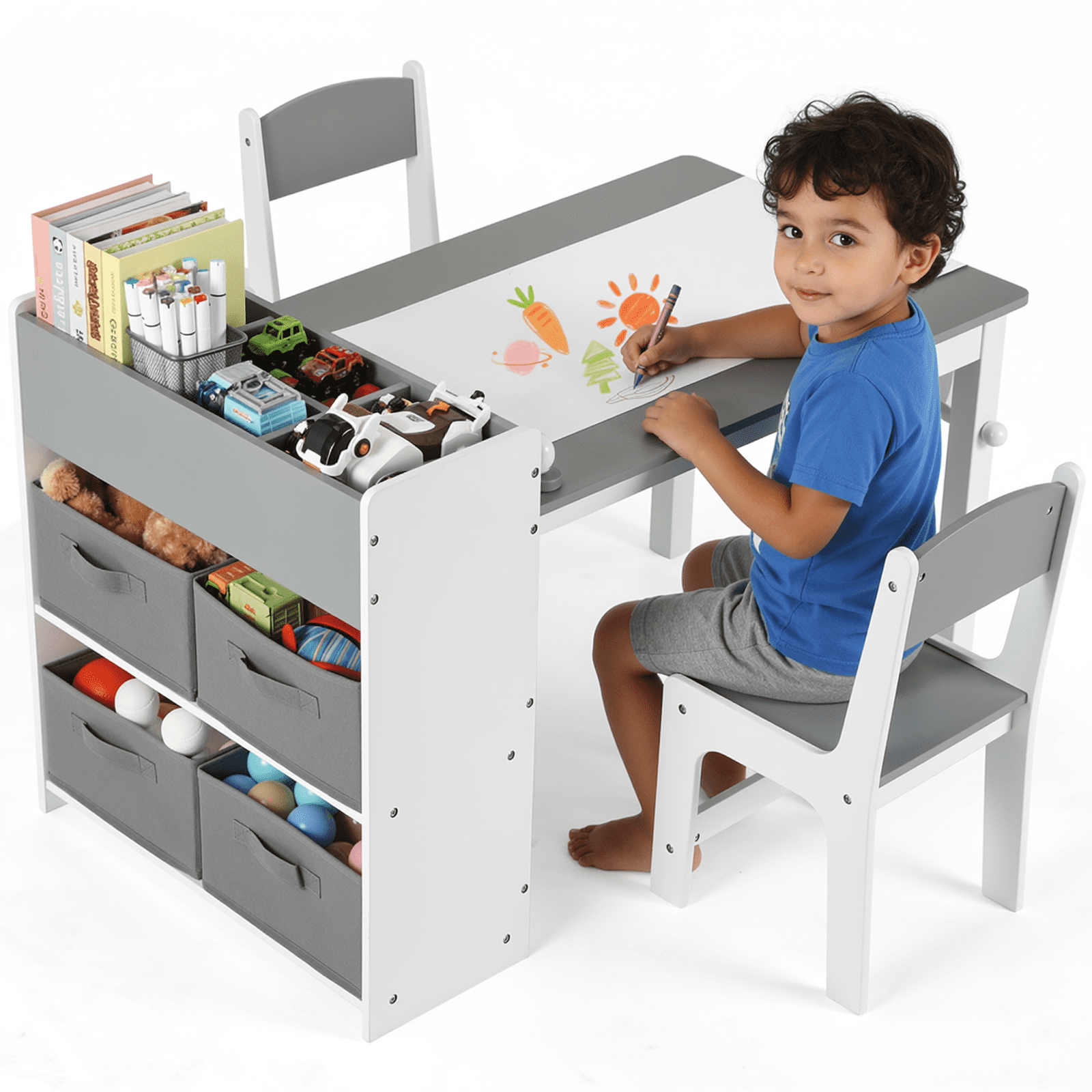 TLSUNNY Kids Art Table and 2 Chairs Set, Large Toddler Activity Table ...