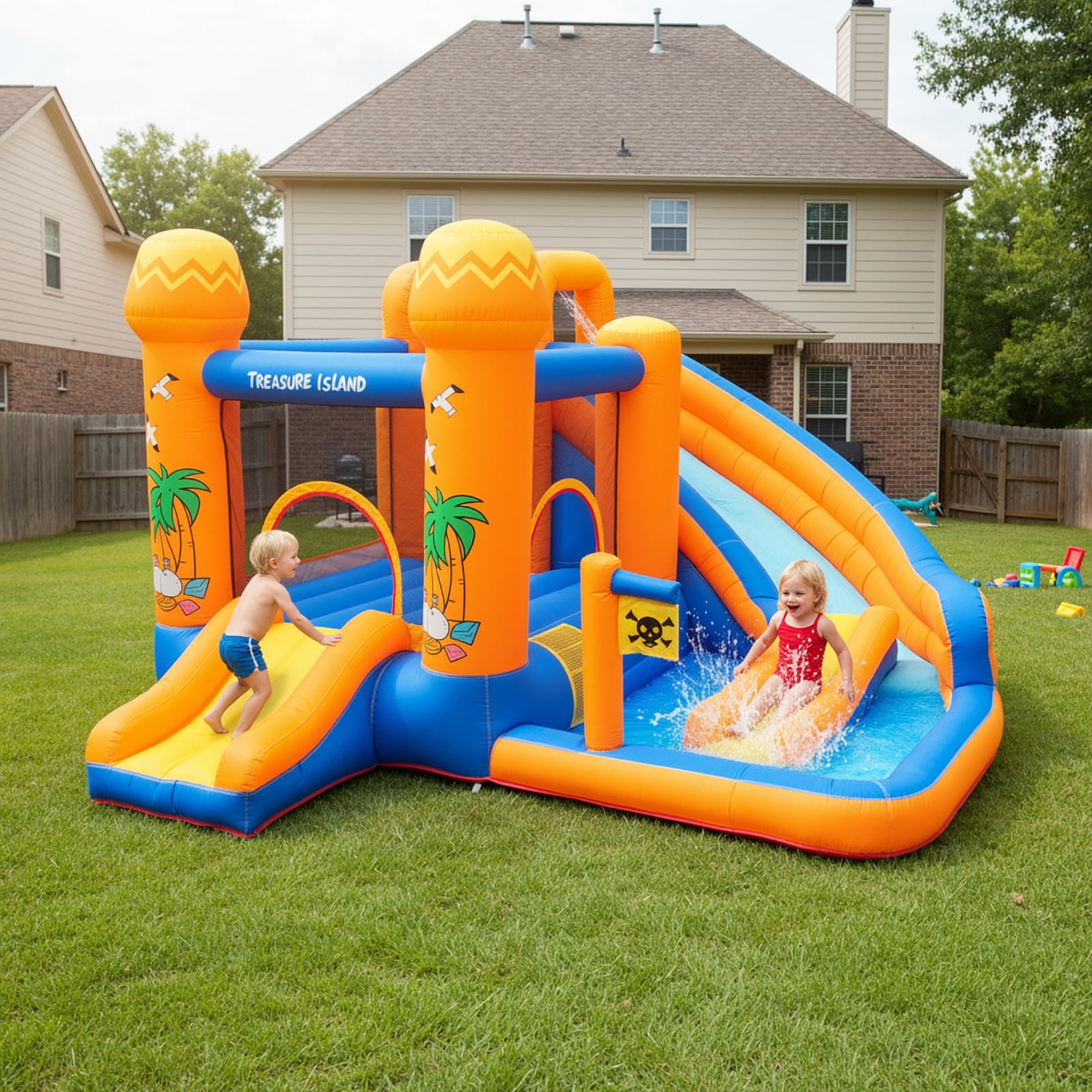 TLSUNNY Kids Inflatable Bounce House and Water Slide, with Blower, 3-in-1 Kids Bouncy Castle for Backyard / Outdoor Fun