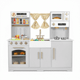 thumbnail image 1 of TLSUNNY Kids Play Kitchen, with Realistic Lights & Sounds, Wooden Toy Pretend Play Kitchen w/ Sink, Curtain, Faucet, Microwave, for Ages 3+, 1 of 11