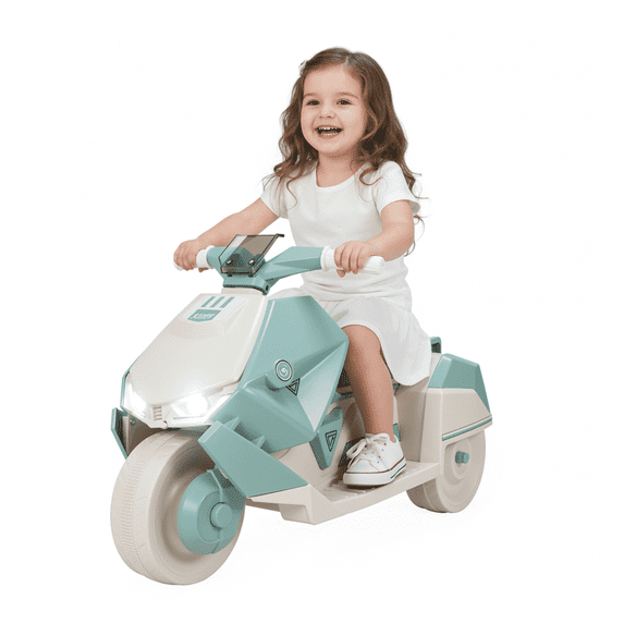 TLSUNNY Kids Ride-On Motorcycle, w/ LED Lights & Music, Real Engine Sounds, Backyard, Indoor