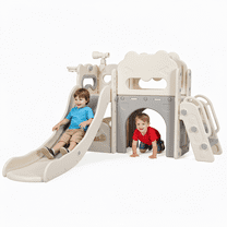 TLSUNNY Kids Slide Climber Set with Telescope, Basketball Hoop & Tunnel, Indoor Outdoor Toddler Playset