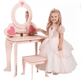 thumbnail image 1 of TLSUNNY Kids Vanity Table and Chair Set, Toddler Pretend Play Dressing Makeup Table with 8 Pcs Accessories, Princess Wooden Toys for Little Girls, 1 of 8