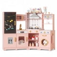 thumbnail image 1 of TLSUNNY Kids Wooden Play Kitchen Set, W/ Chalk Board, Light & Sound, Range Hood, Faucet & Accessories, Toddler Pretend Play Kitchen Set for Gifts, 1 of 9