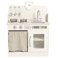 thumbnail image 1 of TLSUNNY Kids Wooden Play Kitchen, w/ Sink, Stove, Knobs and Curtained Cabinet, Pefect Height for Toddlers, 1 of 10