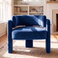 thumbnail image 1 of TLSUNNY Modern Accent Barrel Chair, Velvet Upholstered Armchair with 3 Legs, Comfy Leisure Reading Chair for Dining/Living Room/Bedroom, Blue, 1 of 9