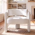 thumbnail image 1 of TLSUNNY Modern Accent Barrel Chair, Velvet Upholstered Armchair with 3 Legs, Comfy Leisure Reading Chair for Dining/Living Room/Bedroom, White, 1 of 9