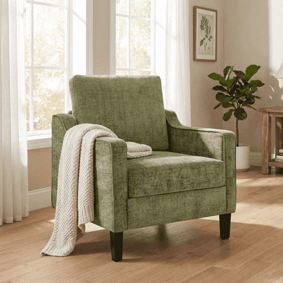 TLSUNNY Modern Accent Chair, Armchair for Reading Chair, Mid Century Upholstered Comfy Chair for Apartment, Living Room, Waiting Room, Olive Green